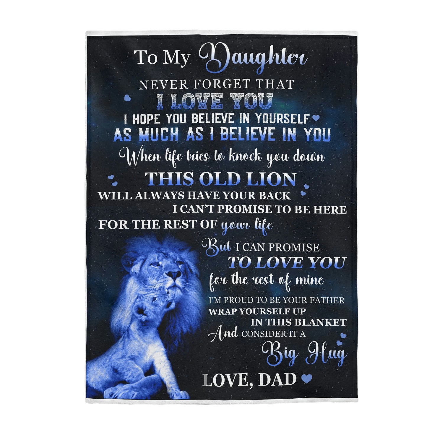 To My Daughter, "Warm Hugs" Cozy Velveteen Blanket - Love Dad