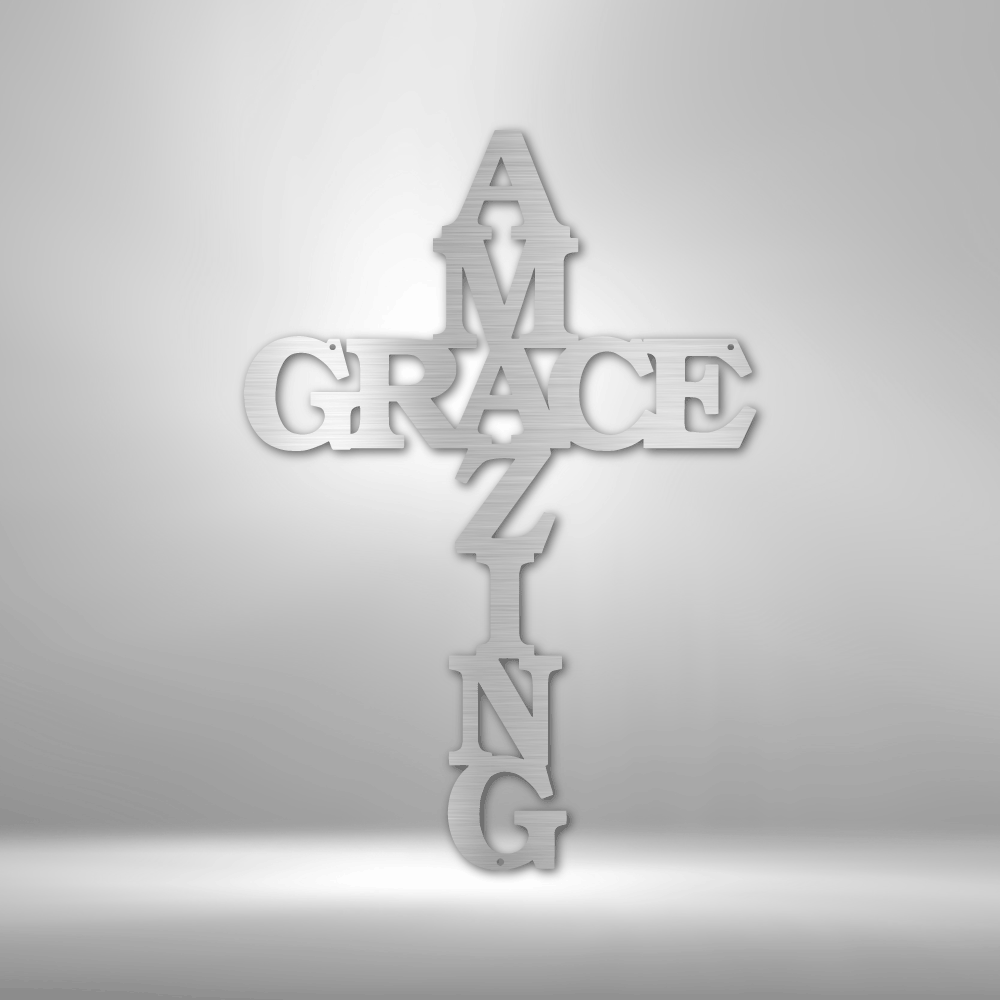 Amazing Grace Faith - Metal Wall Art Word Cross | Made in USA
