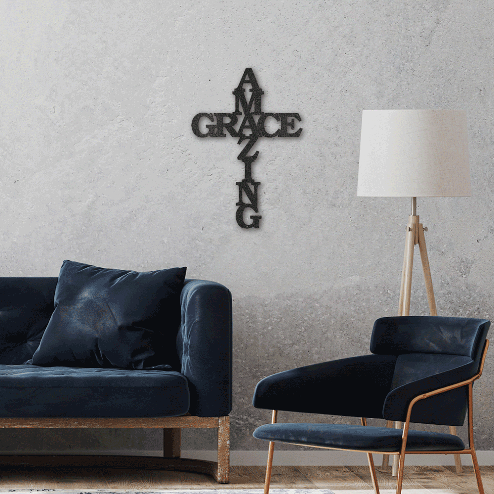 Amazing Grace Faith - Metal Wall Art Word Cross | Made in USA
