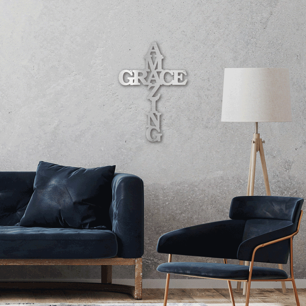 Amazing Grace Faith - Metal Wall Art Word Cross | Made in USA