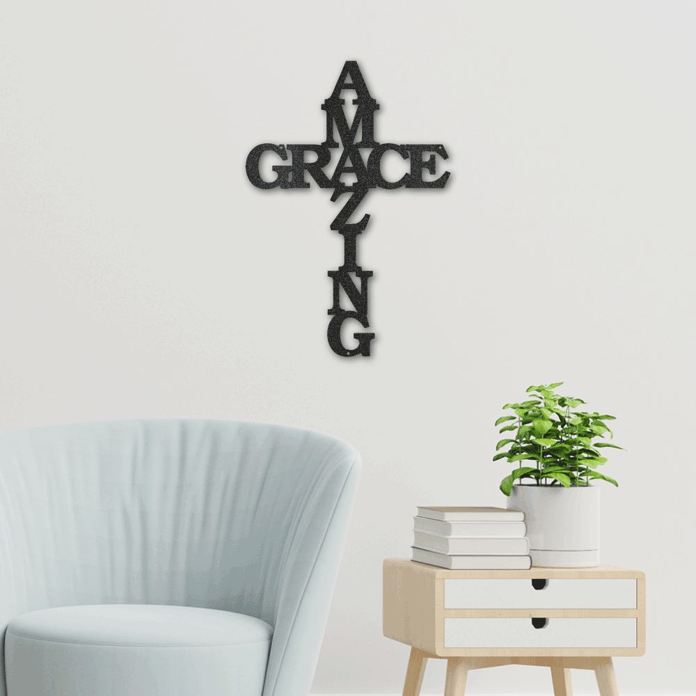 Amazing Grace Faith - Metal Wall Art Word Cross | Made in USA