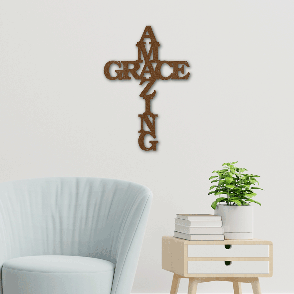 Amazing Grace Faith - Metal Wall Art Word Cross | Made in USA