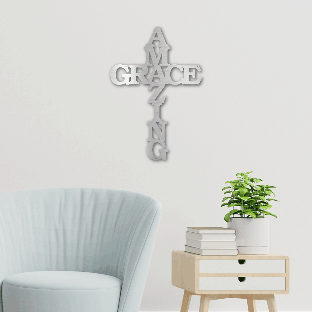 Amazing Grace Faith - Metal Wall Art Word Cross | Made in USA
