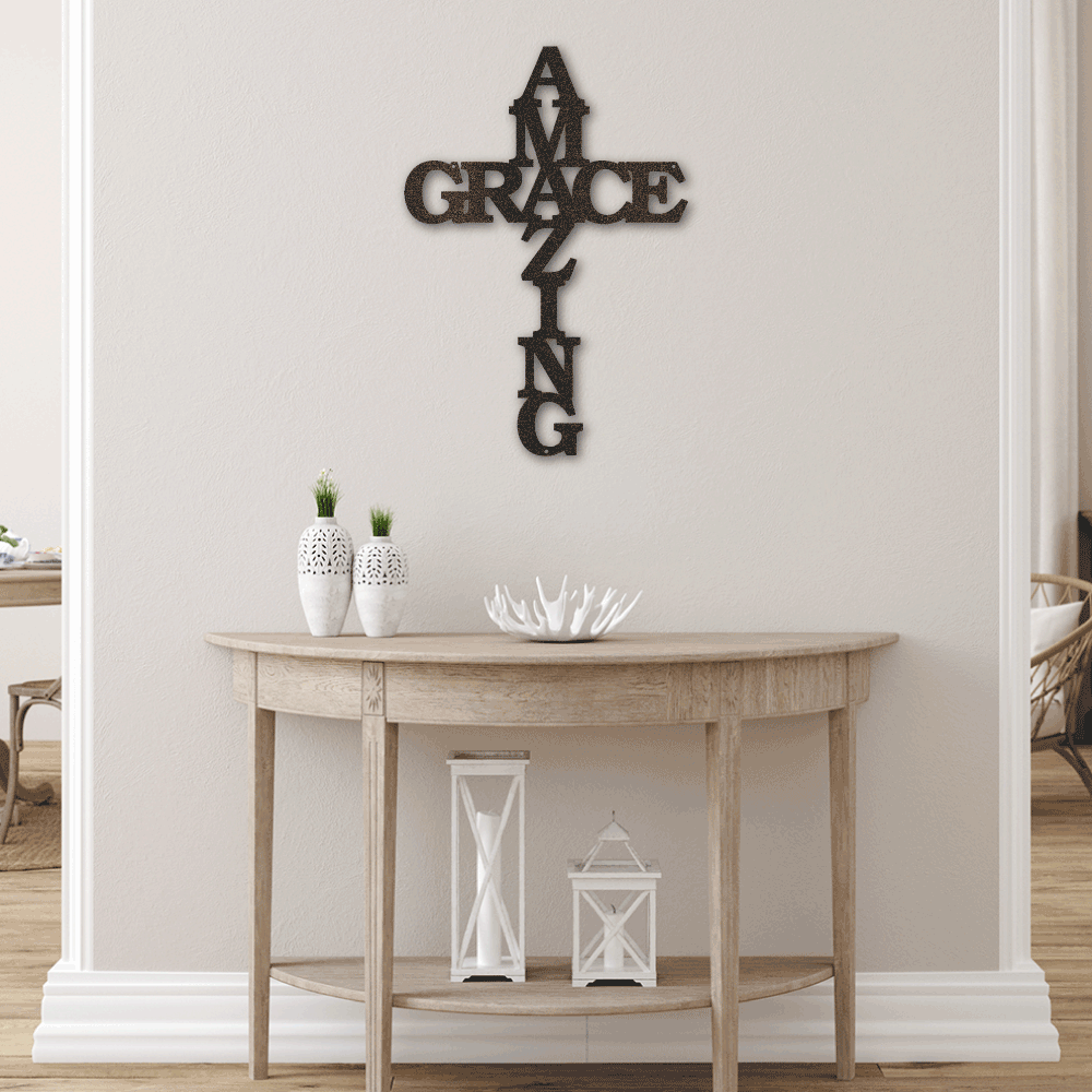 Amazing Grace Faith - Metal Wall Art Word Cross | Made in USA