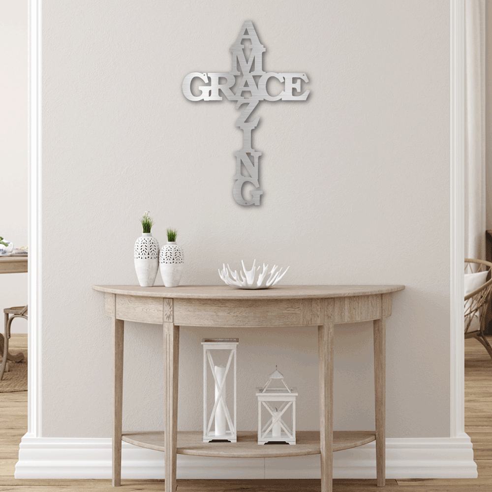 Amazing Grace Faith - Metal Wall Art Word Cross | Made in USA