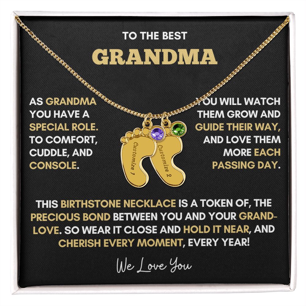 To The Best Grandma | Gold Birthstone and Personalized Name Necklace