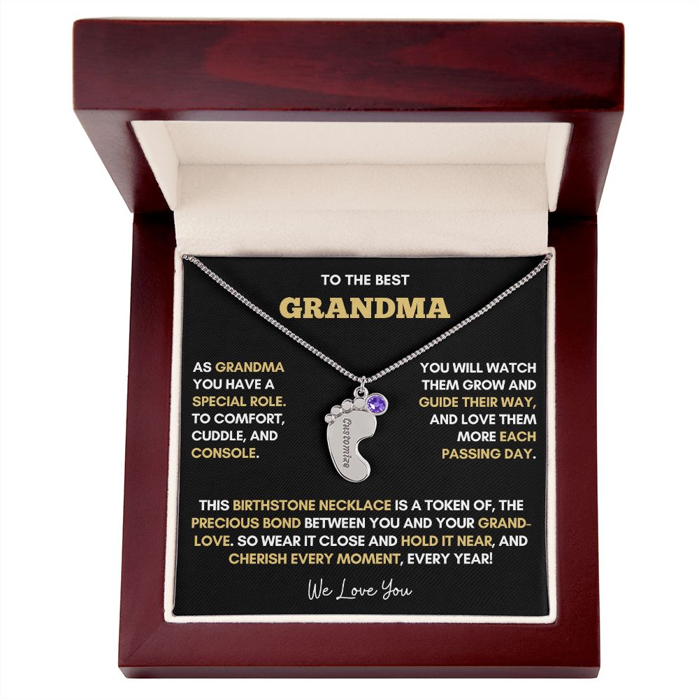 To The Best Grandma | Gold Birthstone and Personalized Name Necklace