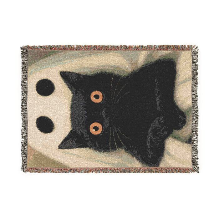 Cozy Handwoven Halloween Ghost & Black Cat Blanket Artwork 52'' × 37''