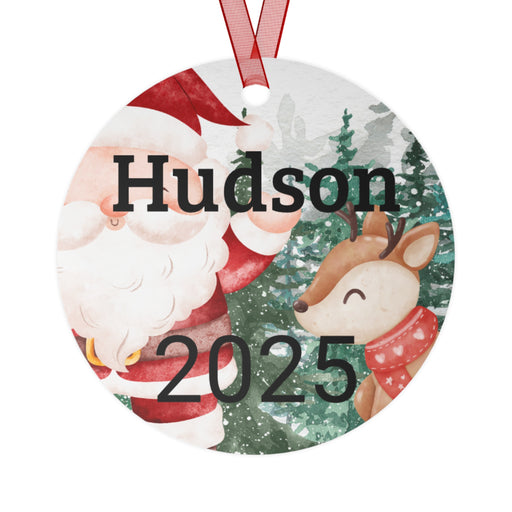 Santa and Reindeer 2025 Metal Ornament | Personalized Christmas Ornament Round One Size