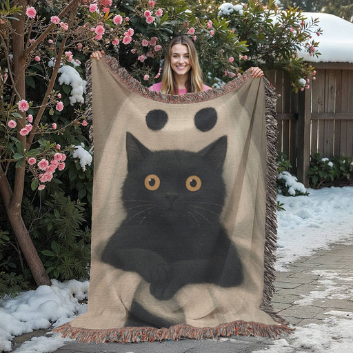 Cozy Handwoven Halloween Ghost & Black Cat Blanket