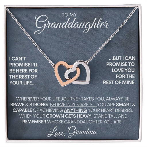 Personalized Signature - Granddaughter Gift, 14k Gold Connected Hearts Necklace Polished Stainless Steel & Rose Gold Finish Standard Box