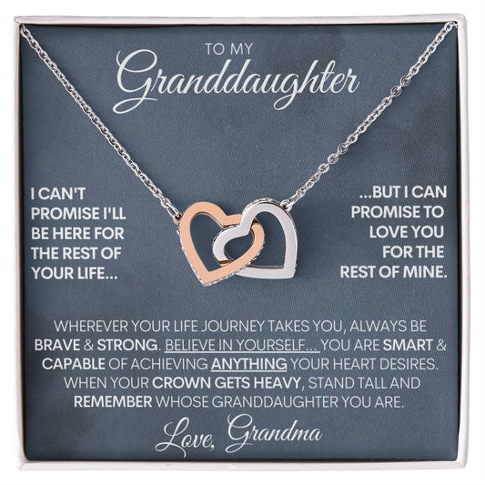 Personalized Signature Granddaughter Connected Hearts Necklace - 14k White Gold