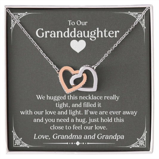 Granddaughter Interlocking Hearts Necklace, Stainless Steel and Rose Gold, Birthday or Christmas Present