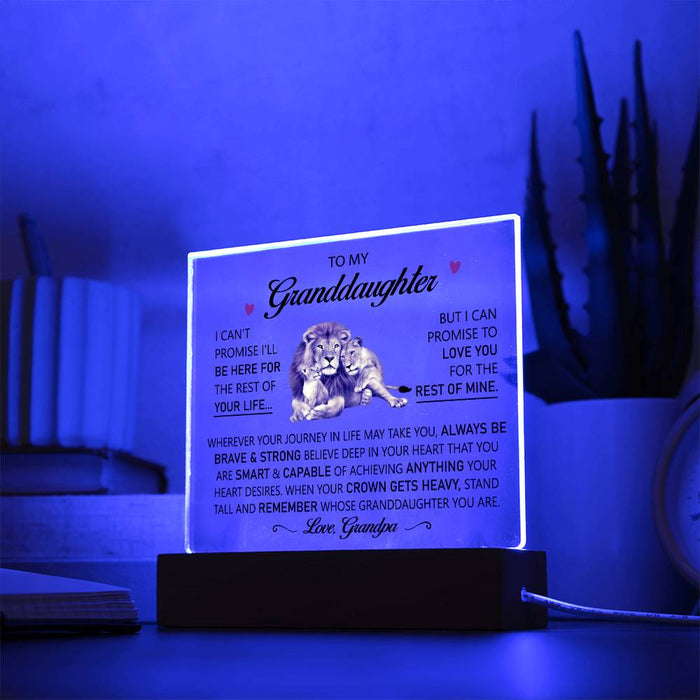 Granddaughter Gift from Grandpa, LED Light Up Acrylic Sign Home Decor Acrylic Square with LED Base
