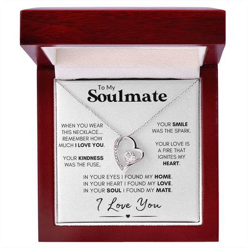 Soulmate Heart Necklace, Wife Valentine's Day Gift, Anniversary, 14k White Gold and Stainless Steel - "Found My Soulmate" 14k White Gold Finish Luxury Box