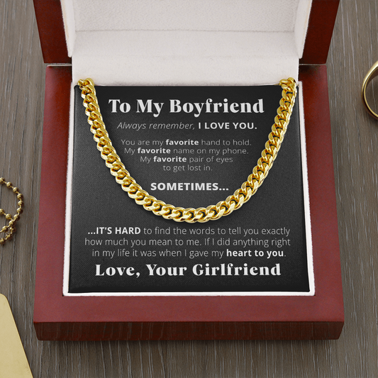 To My Boyfriend - Always Remember I Love You | Stainless Steel & 14k Yellow Gold Cuban Chain Necklace