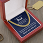 To My Awesome Dad - My Hero (Blue) | 14k Gold & Steel Men's Chain Necklace & Mahogany Box