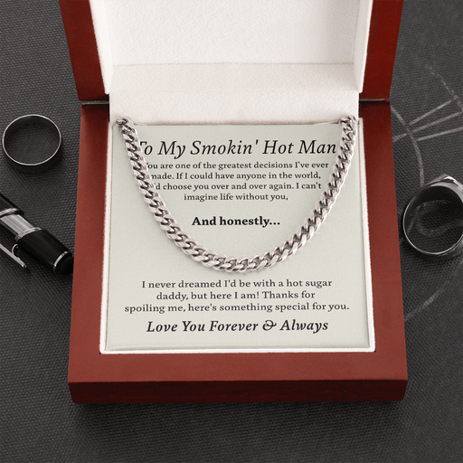To My Smokin' Hot Man - Stainless Steel and 14k Gold Cuban Link Necklace Cuban Link Chain (Stainless Steel)