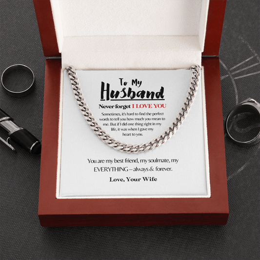 To My Husband | The Best Decision (White) | 14k Gold and Steel Cuban Necklace