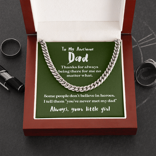 To My Awesome Dad - My Hero | 14k Gold & Steel Men's Chain Necklace & Mahogany Box Cuban Link Chain (Stainless Steel)
