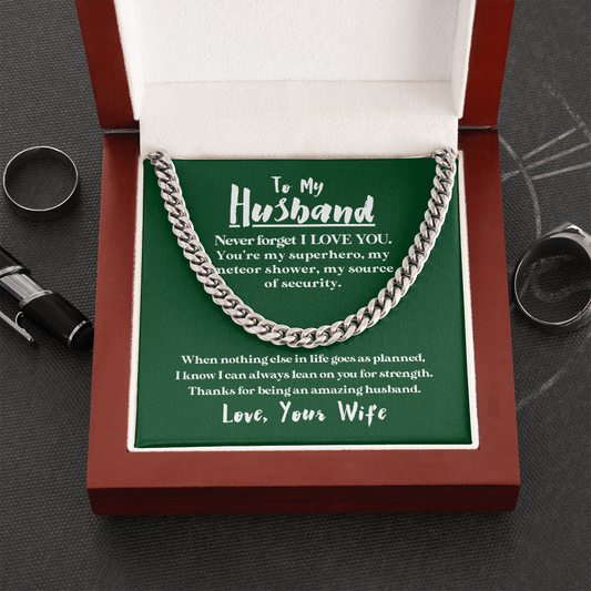 To My Husband | My Superhero | 14k Gold and Steel Cuban Necklace