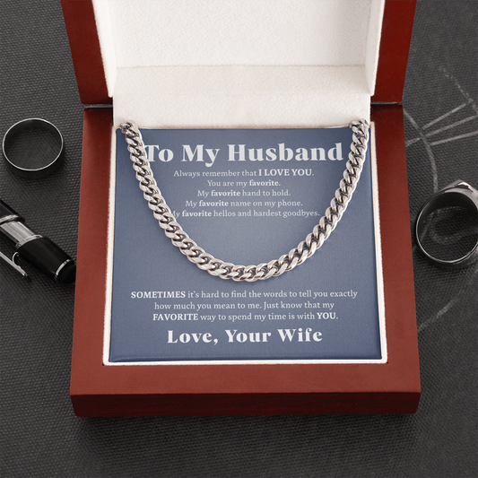 To My Husband - My Favorite | Stainless Steel and 14k Gold Cuban Link Necklace