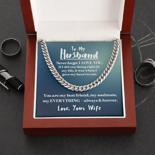 To My Husband | My Everything | 14k Gold and Steel Cuban Necklace