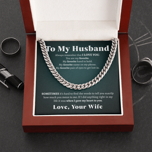 To My Husband - Gave My Heart to You | Stainless Steel and 14k Gold Cuban Link Necklace