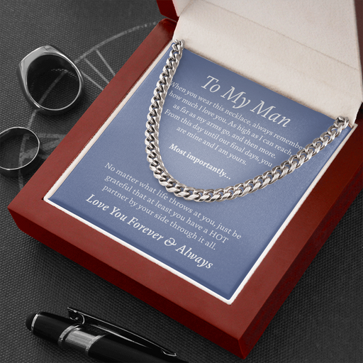 For My Man - How Much I Love You (Blue) - Stainless Steel and 14k Gold Cuban Link Necklace