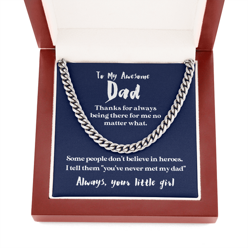 To My Awesome Dad - My Hero (Blue) | 14k Gold & Steel Men's Chain Necklace & Mahogany Box