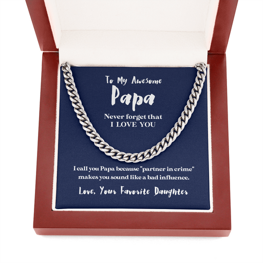 To My Awesome Papa - Your Favorite Daughter | 14k Gold & Steel Men's Chain Necklace & Mahogany Box