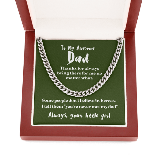 To My Awesome Dad - My Hero | 14k Gold & Steel Men's Chain Necklace & Mahogany Box