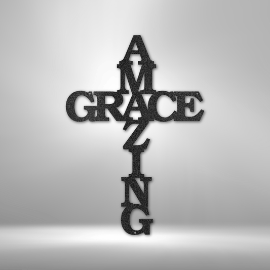 Amazing Grace Faith - Metal Wall Art Word Cross | Made in USA