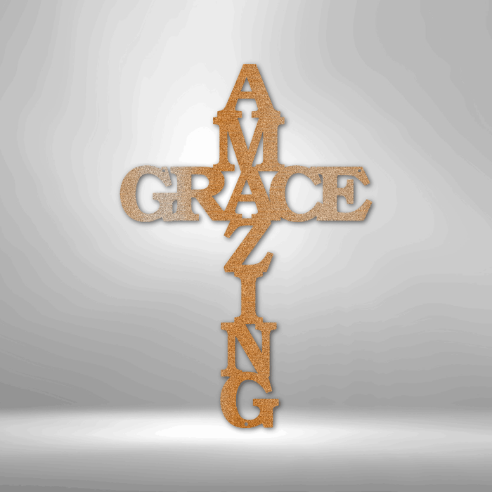 Amazing Grace Faith - Metal Wall Art Word Cross | Made in USA Copper 15