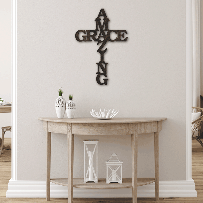 Amazing Grace Faith - Metal Wall Art Word Cross | Made in USA Black 30