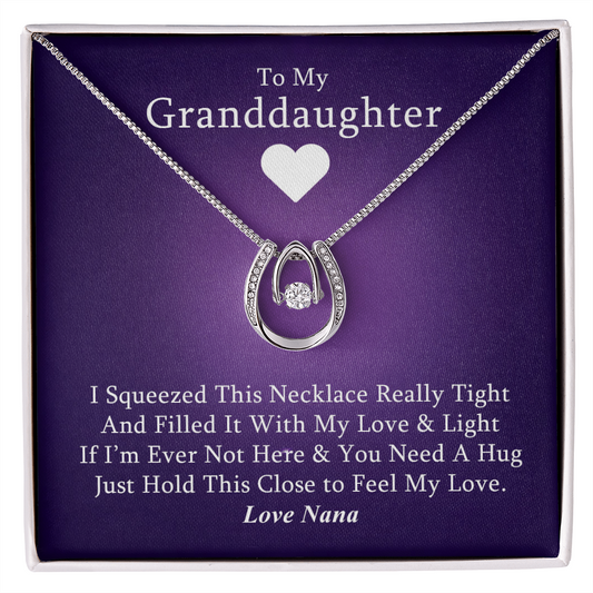 Grand Daughter Necklace and Present for Grand Daughters from Nana, 14k Gold Lucky Horseshoe Necklace Jewelry for Granddaughter, Graduation, Birthday
