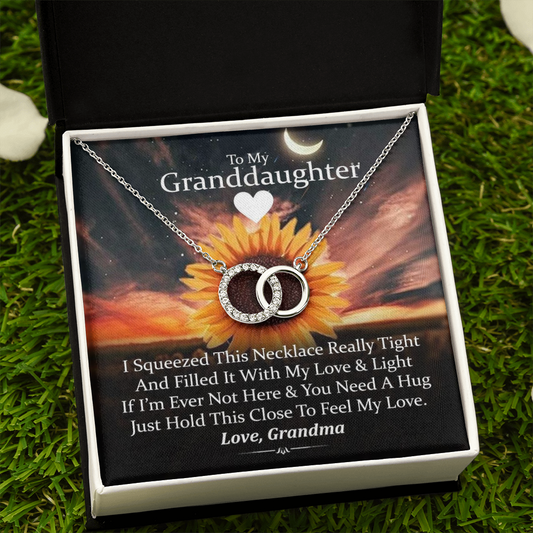 To My Granddaughter - Squeezed This Necklace (Sunflower) | Beautiful 14k White Gold Locked Circles Necklace