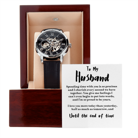 To My Husband | Love You More Than Yesterday | Luxury Openface Men's Watch With Genuine Leather Band