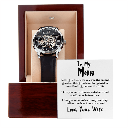 To My Husband | More Than Any Obstacle | Luxury Openface Men's Watch With Genuine Leather Band