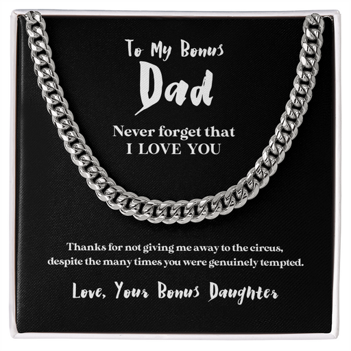 To My Bonus Dad (From Bonus Daughter) | 14k Gold and Stainless Steel Cuban Chain Necklace for Men Stainless Steel Cuban Link Chain Standard Box