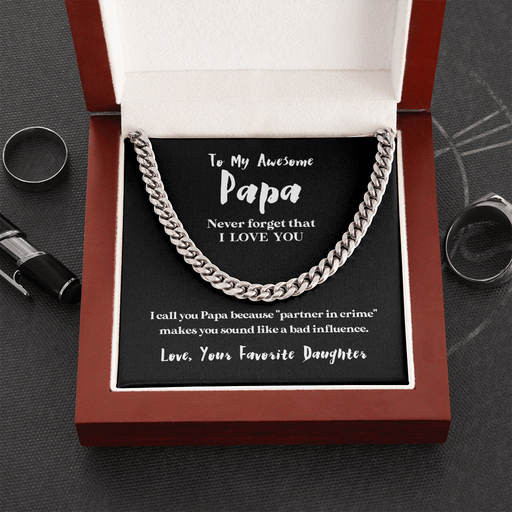 To My Awesome Papa (From Daughter) | 14k Gold and Stainless Steel Cuban Chain Necklace for Men Stainless Steel Cuban Link Chain Luxury Box