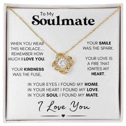 Soulmate Knot Necklace, Wife Anniversary Gift, Birthday, Valentine's Day Gift for Her - "Found My Soulmate" 18K Yellow Gold Finish Standard Box