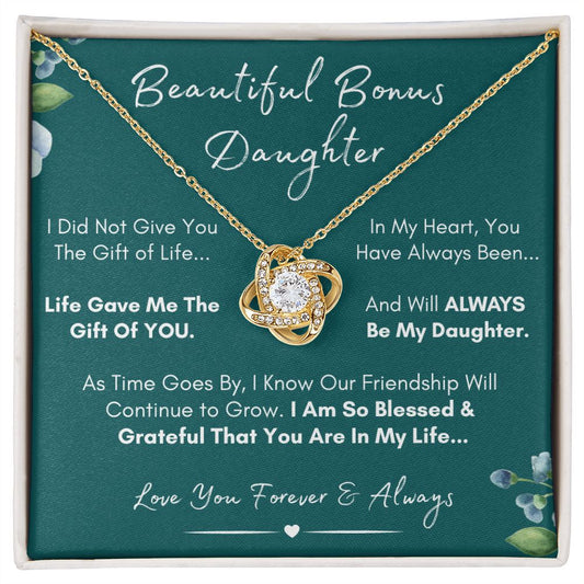 Beautiful Bonus Daughter, Always My Daughter - Beautiful Gold and Stainless Steel Family Love Necklace