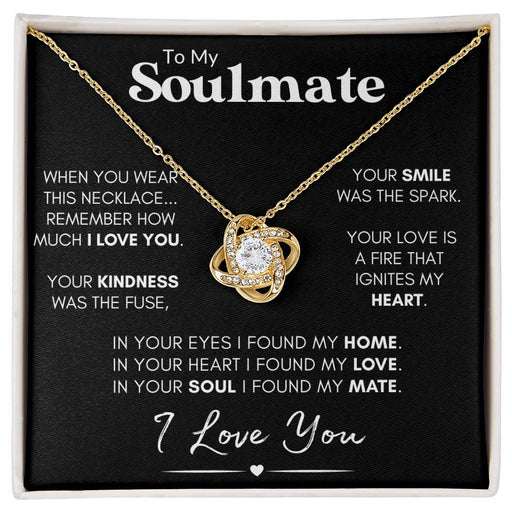 Soulmate Love Knot Necklace, Custom Gift With Poem Card, Valentine or Anniversary Gift for Her - "Found My Soulmate" 18K Yellow Gold Finish Standard Box