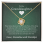 To Our Granddaughter (From Grandma & Grandpa) - Two Warm Hugs Green | Gold and Stainless Steel Knot Necklace 18K Yellow Gold Finish Standard Box