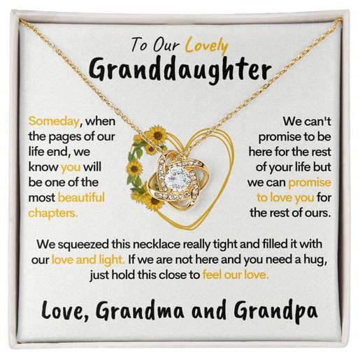 Lovely Granddaughter (Grandma & Grandpa)| 14k White Gold Family Knot Necklace 18K Yellow Gold Finish Standard Box