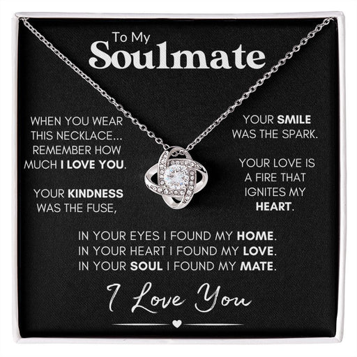 Soulmate Love Knot Necklace, Custom Gift With Poem Card, Valentine or Anniversary Gift for Her - "Found My Soulmate" 14K White Gold Finish Standard Box