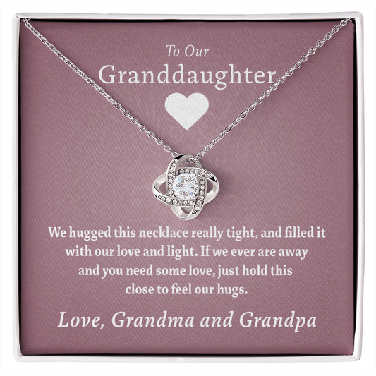 To Our Granddaughter (From Grandma & Grandpa) - Hugged This Tight Red  | Gold and Stainless Steel Knot Necklace