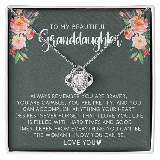 Beautiful Granddaughter - Brave | 14k White Gold and Steel Necklace