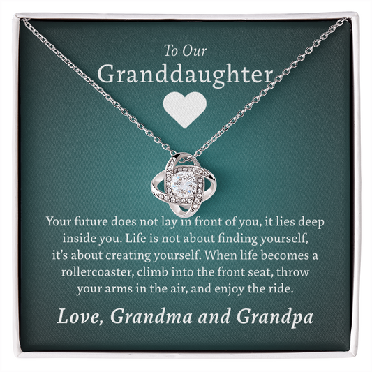 To Our Granddaughter (From Grandma & Grandpa) - Enjoy the Ride | Gold and Stainless Steel Knot Necklace